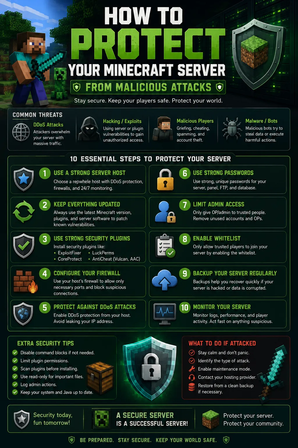 DDoS attack protection diagram showing network-level mitigation layers for Minecraft server security globally